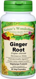 Ginger Root Capsules - 650 mg, 60 Veg Capsules (Zingiber officinale)