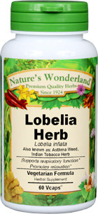 Lobelia Capsules - 500 mg, 60 Veg Capsules (Lobelia inflata)