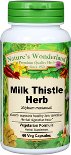 Milk Thistle Herb Capsules, Organic - 450 mg,  60 Veg Capsules (Silybum marianum)