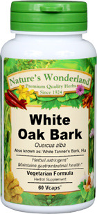 White Oak Bark Capsules - 525 mg, - 525 mg, 60 Veg Capsules  (Quercus alba)