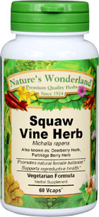 Squaw Vine Capsules - 475 mg, 60 Veg Capsules (Mitchella repens)