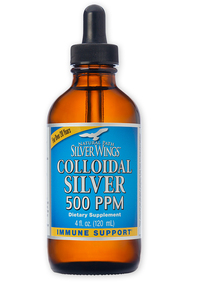 Colloidal Silver Liquid - 500 ppm, 4 fl oz with dropper (Silver Wings)