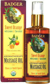 CLEARANCE SALE: Sweet Orange Aromatherapy Massage Oil, 4 fl oz /118ml (W.S. Badger Co.)