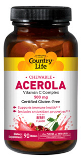 Acerola Vitamin C Complex - 500 mg, 90 chewable wafers (Country Life)