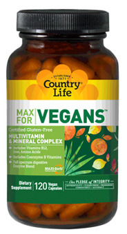 Max For Vegans, 120 vegan capsules (Country Life)
