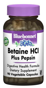 Betaine HCl Plus Pepsin, 90 vegetable capsules (Bluebonnet)