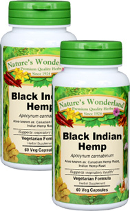 Black Indian Hemp Capsules - 550 mg, 60 Veg Capsules each (Apocynum cannabinum)