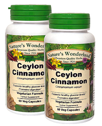 Ceylon Cinnamon Bark Capsules - 575 mg, 60 Veg Caps each (Cinnamomum verum)