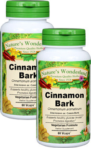 Cinnamon Bark Capsules - 575 mg, 60 Veg Caps each (Cinnamomum aromaticum)
