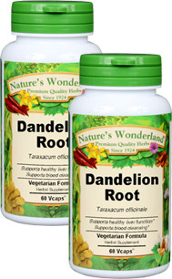 Dandelion Root Capsules - 550 mg, Organic, 60 Veg Caps each (Taraxicum officinale)