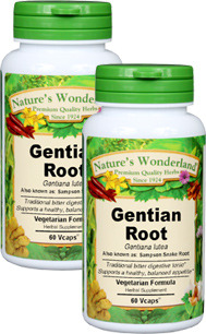 Gentian Root Capsules - 500 mg, 60 Veg Caps each (Gentiana lutea)