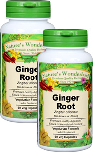 Ginger Root Capsules - 650 mg, 60 Veg Capsules each (Zingiber officinale)