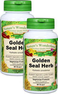 Goldenseal Herb Capsules - 475 mg, 60 Veg Capsules each (Hydrastis canadensis)