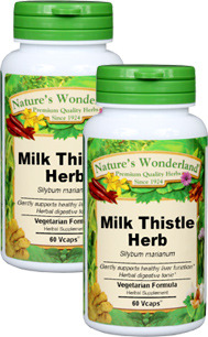 Milk Thistle Herb Capsules - 450 mg, 60 Veg Capsules each (Silybum marianum)