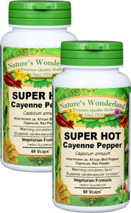 Cayenne Pepper, Capsules SUPER HOT, Organic - 675 mg, 60 Veg Capsules each (Capsicum annuum) 90,000 HU
