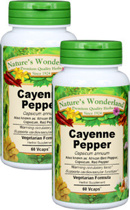 Cayenne Pepper Capsules - 675 mg, 60 Veg Capsules each (Capsicum annuum) 40,000 HU