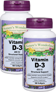 Vitamin D3 - 400 IU, 180 softgels each (Nature's Wonderland)