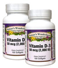 Vitamin D3 - 2000 IU, 100 softgels each (Nature's Wonderland)