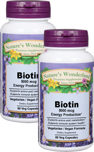 Biotin - 5000 mcg / 5 mg, 60 Veg Caps each (Nature's Wonderland)