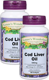 Cod Liver Oil - 650 mg, 100 softgels each (Nature's Wonderland)