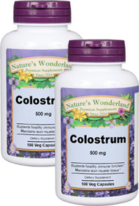 Colostrum - 500 mg, 100 capsules each (Nature's Wonderland)