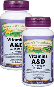 Vitamin A &amp; D, 100 softgels each (Nature's Wonderland)