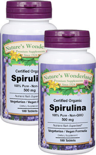 Spirulina Tablets - 500 mg, 100 tablets each (Nature's Wonderland)