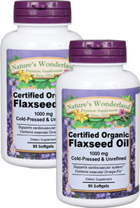 Flax Seed Oil Capsules, Organic - 1000 mg, 90 softgels each (Nature's Wonderland