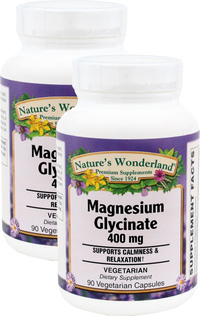 Magnesium Glycinate - 400 mg, 90 vegetarian capsules each (Nature's Wonderland)