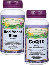 Cholesterol Support Combo: Red Yeast Rice, 60 Vcaps - 600 mg + CoQ10, 30 Vcaps - 100mg