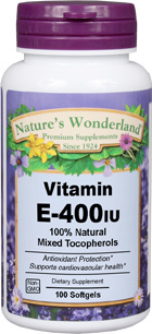 Vitamin E - 400 IU, 100 softgels (Nature's Wonderland)