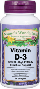 Vitamin D3 - 1000 IU, 90 softgels (Nature's Wonderland)