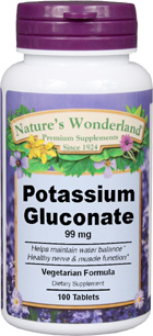Potassium Gluconate - 99 mg, 100 tablets (Nature's Wonderland)