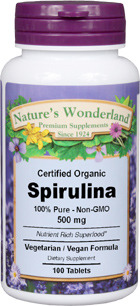 Spirulina Tablets - 500 mg, 100 tablets (Nature's Wonderland)