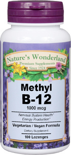 Vitamin B-12 Methylcobalamin - 1,000 mcg / 1 mg, 100 lozenges (Nature's Wonderland)