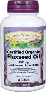 Flax Seed Oil Capsules, Organic - 1000 mg, 90 softgels (Nature's Wonderland)