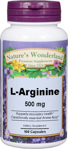 L-Arginine - 500 mg, 100 capsules (Nature's Wonderland)
